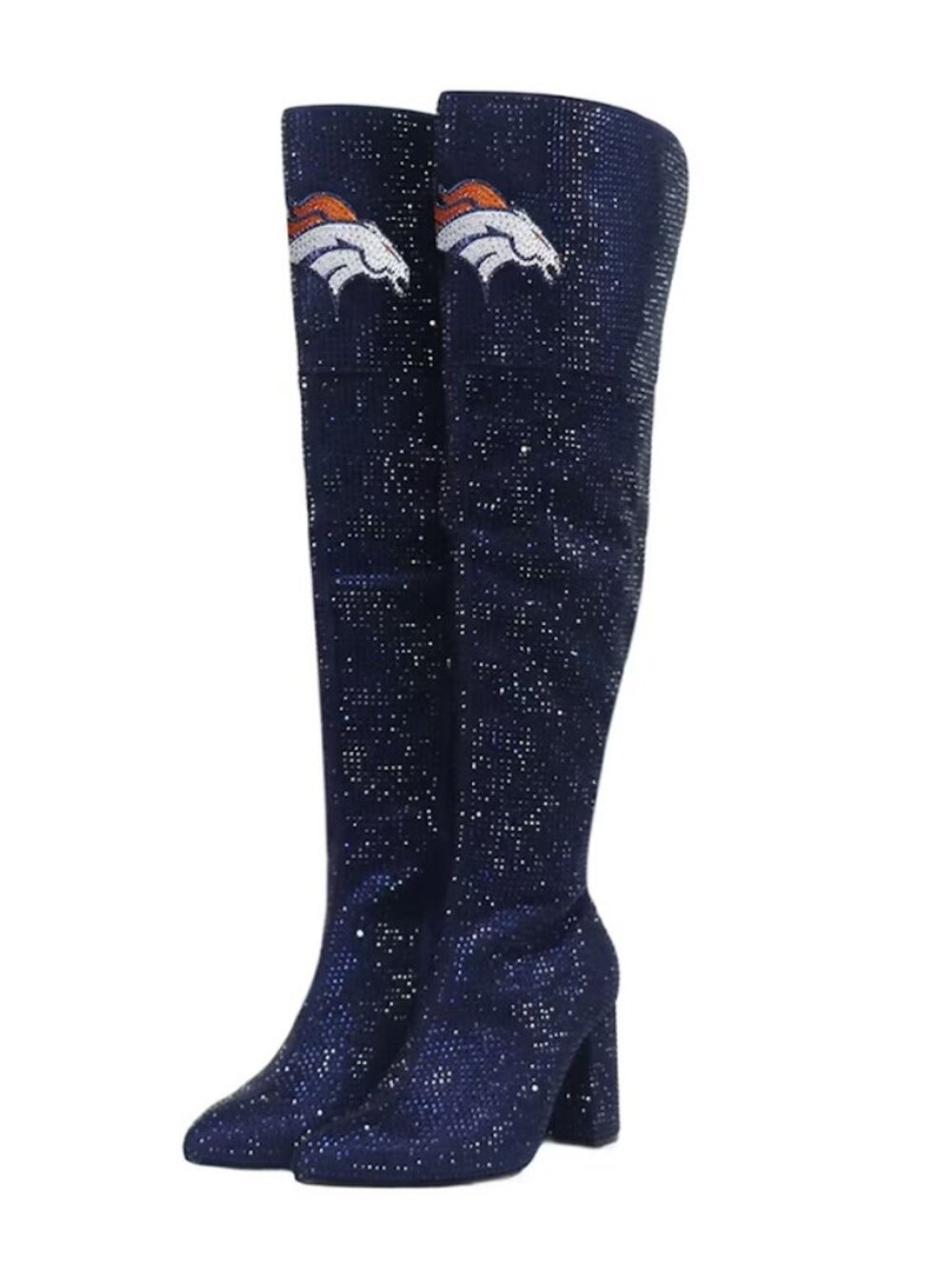 Cuce Navy Size 8 Women's Denver Broncos Team Color Crystal Over The Knee Boot